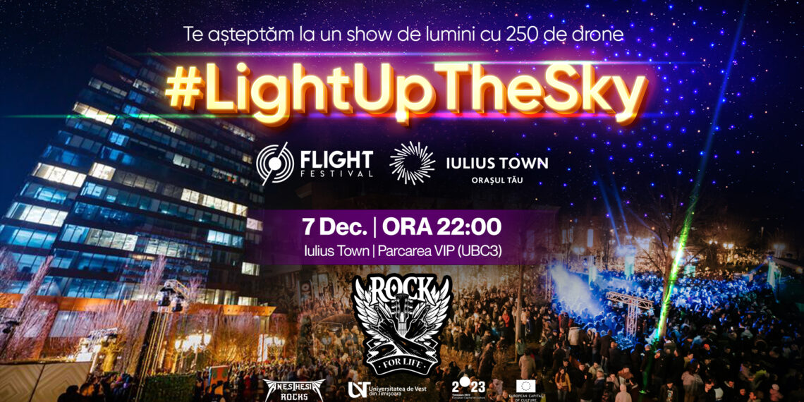 Concert de muzică rock și spectacol cu 250 de drone