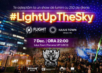 Concert de muzică rock și spectacol cu 250 de drone