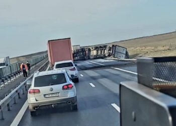 VIDEO Un TIR încărcat cu usturoi s-a răsturnat pe A1, Timișoara – Lugoj