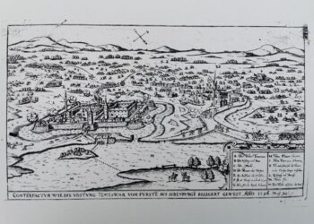 Gravura lui Hans Johann Sibmacher, una dintre cele mai vechi imagini ale Timișoarei, la Muzeul Național al Banatului