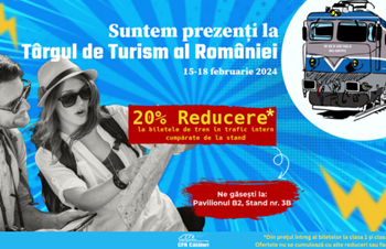 20% reducere pentru cei care cumpără de la standul CFR Călători aflat la Târgul de Turism al României