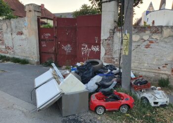 A abandonat, la colț de stradă în Timișoara, un frigider, anvelope auto uzate, saci cu deșeuri din amenajări interioare. Amenda primită