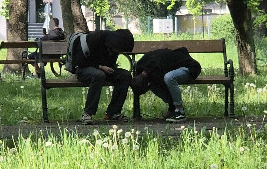 Tineri depistați de polițiștii locali cu substanțe interzise asupra lor, pe o bancă în parc. Au motivat că le-au găsit pe jos
