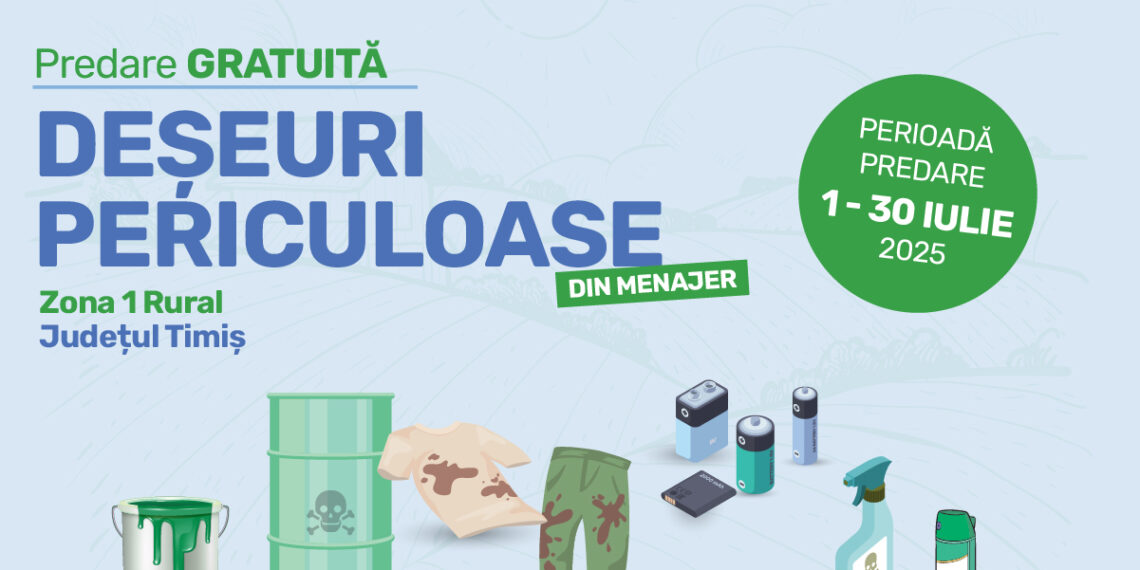 Colectarea deșeurilor periculoase din menajer, cu predare gratuită, în Zona 1 Rural a județului Timiș – Campanie RETIM și ADID Timiș 2025