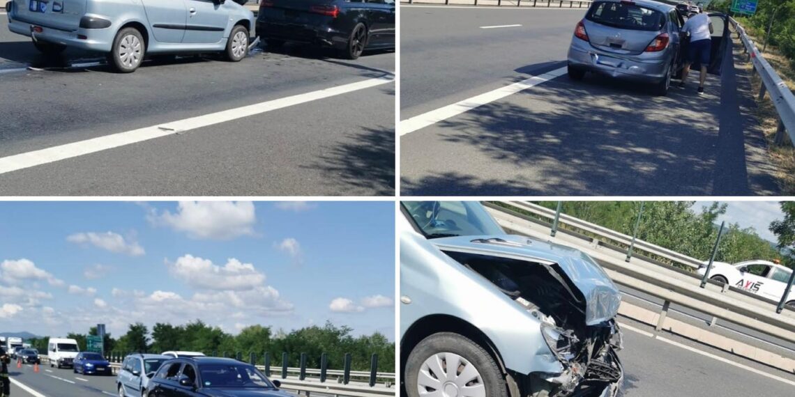 Carambol la Margina, la coborârea de pe A1. Trei masini avariate și o femeie rănită