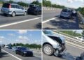 Carambol la Margina, la coborârea de pe A1. Trei masini avariate și o femeie rănită