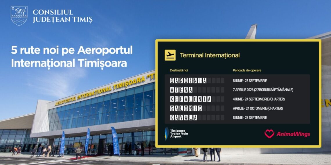 Simonis: Animawings extinde zborurile de pe Aeroportul Timișoara cu 5 destinații noi începând din aprilie 2026
