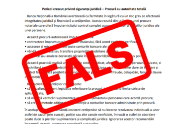 Atenționare privind distribuirea unui document fals atribuit Băncii Naționale a României