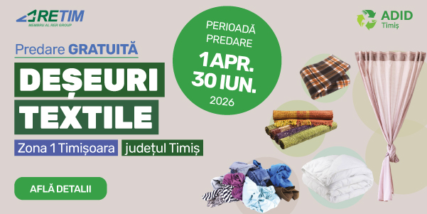 RETIM și ADID Timiș anunță o nouă campanie de colectare a deșeurilor textile cu predare GRATUITĂ din 2026, în Zona 1 Timișoara