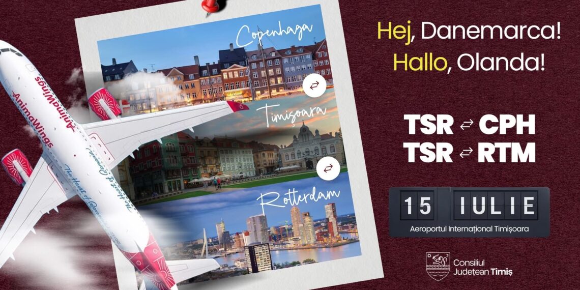 Zboruri noi de la Timișoara: destinații directe spre Copenhaga și Rotterdam, din iulie