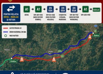 Trafic deviat pe autostrada A1 între Dobra și Holdea. Restricții timp de trei zile pentru lucrări de reparații