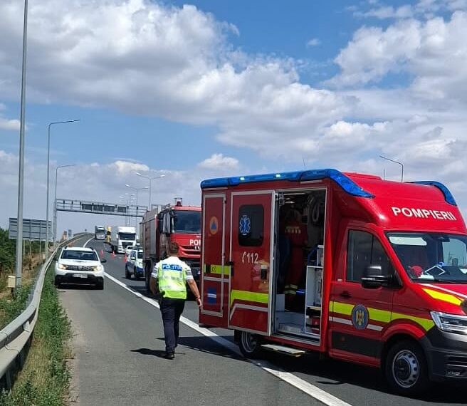 Accident pe autostrada A1, în Timiș: Trei persoane rănite după o coliziune între două autoturisme