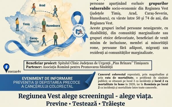 Cancerul colorectal, depistat la timp poate fi tratat. Program de screening pentru persoanele vulnerabile