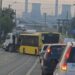 Accident pe strada Ovidiu Cotrus din Timișoara. O basculantă a intrat în coliziune cu un autobuz